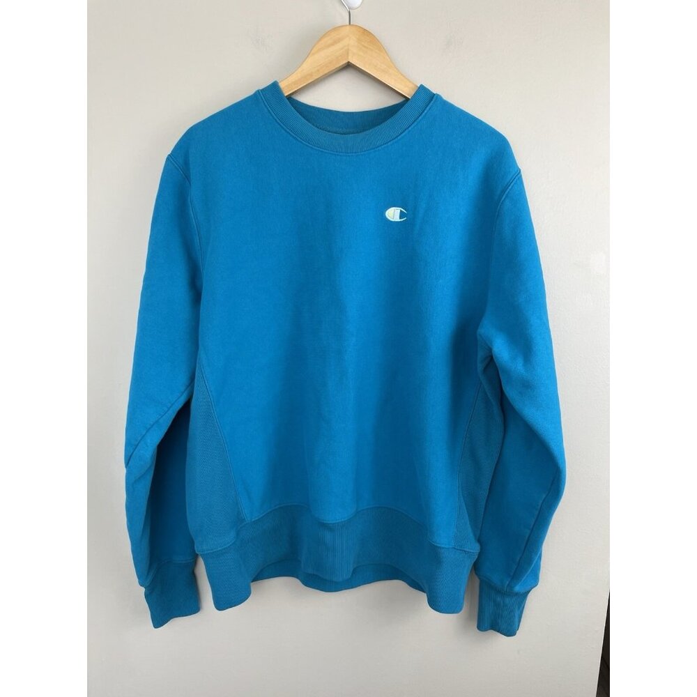 Champion Reverse Weave Arm Spell Out Crew Neck‎ Sweatshirt Aqua Size Large